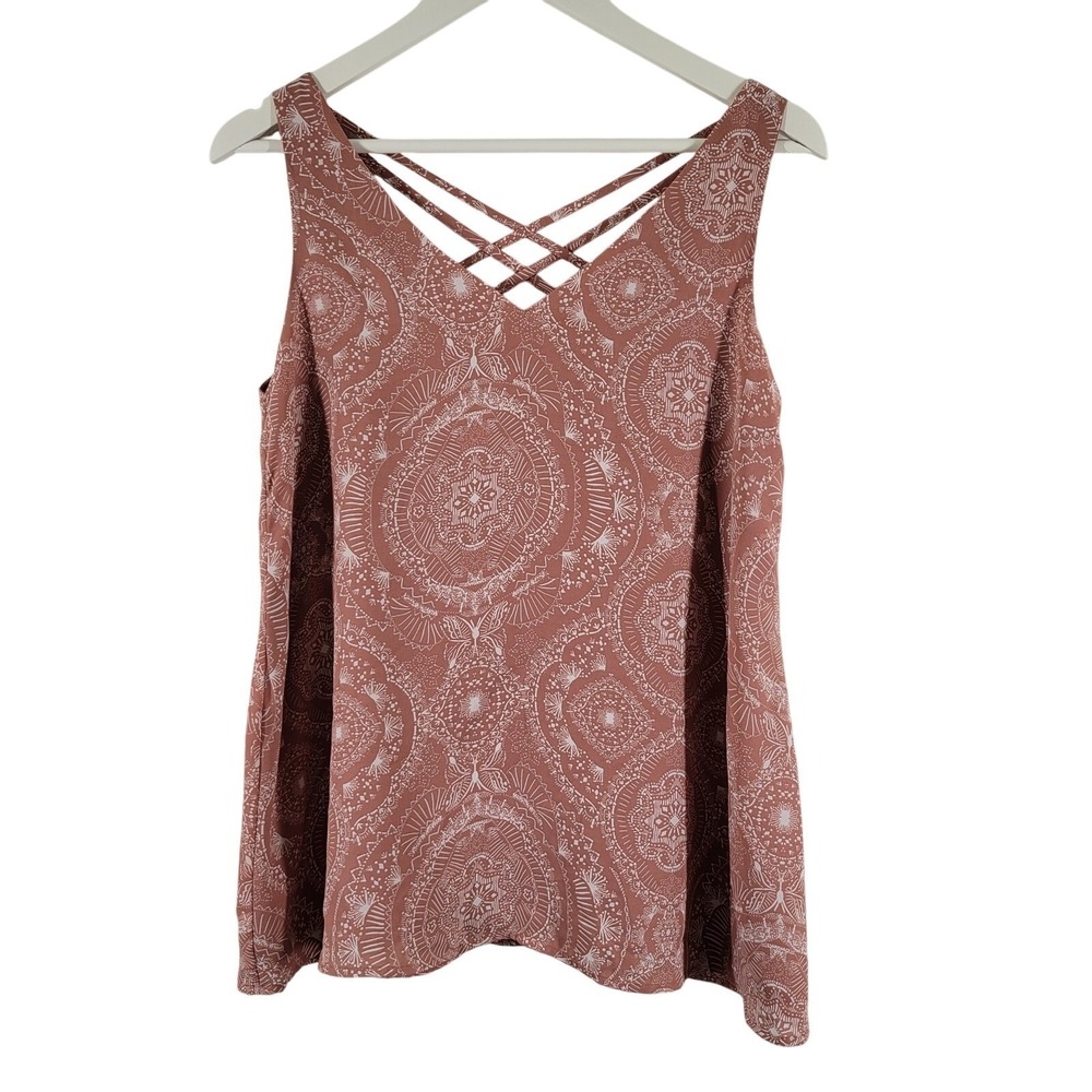 Maurices Tank Top Women Large Pink Mandala Print Strappy Back Chiffon Blouse